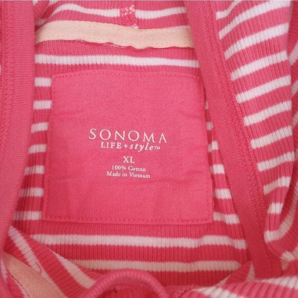 Sonoma LifeStyle XL Striped Shrtslv 100% CottonPocket ButtonUpKnitWomen'sHoodie. - Picture 2 of 6